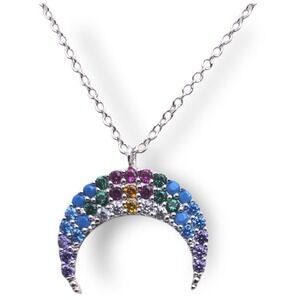 Fresh & Co Cubic Zirconia Crescent Moon Rainbow Necklace White Gold Dipped